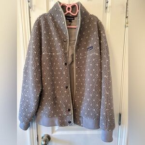 Patagonia Grey and White Fleece Polkadot Bomber Jacket XL